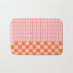 Grid Check Pink and Orange Checkered Pattern Bath Mat Gallery Image 1