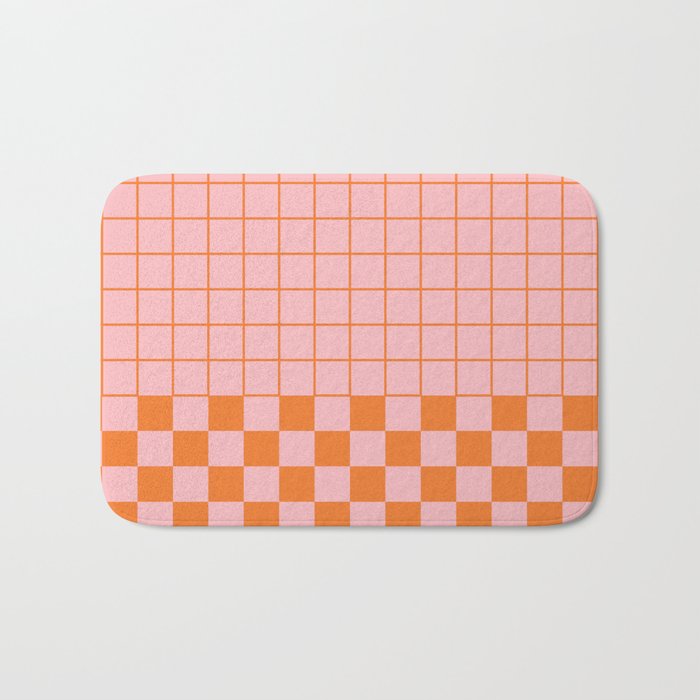 Grid Check Pink and Orange Checkered Pattern Bath Mat Gallery Image 1