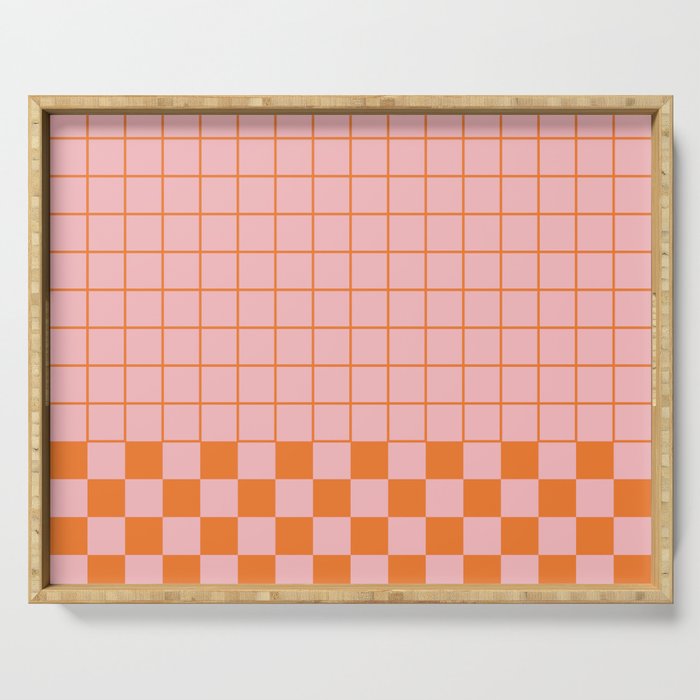 Grid Check Pink and Orange Checkered Pattern Serving Tray Gallery Image 1