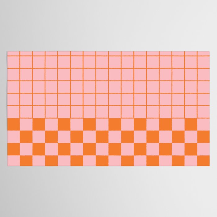 Grid Check Pink and Orange Checkered Pattern Tablecloth Gallery Image 2