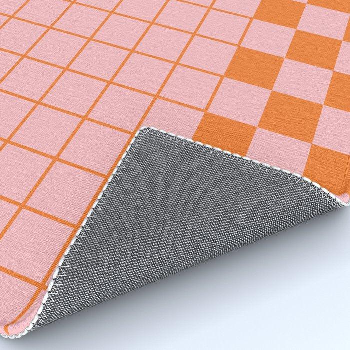 Grid Check Pink and Orange Checkered Pattern Rug Gallery Image 4