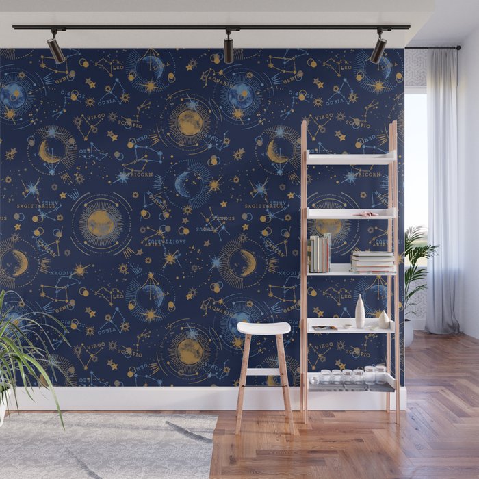 Dark blue zodiac abstract YB Wall Mural Gallery Image 1