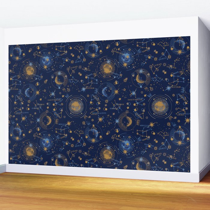 Dark blue zodiac abstract YB Wall Mural Gallery Image 2