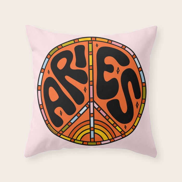 Aries Peace Sign Throw Pillow Gallery Image 6