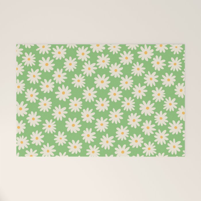 Retro Daisy Flower in Green Welcome Mat Gallery Image 1