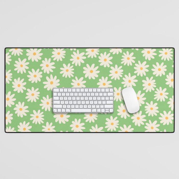 Retro Daisy Flower in Green Desk Mat Gallery Image 1