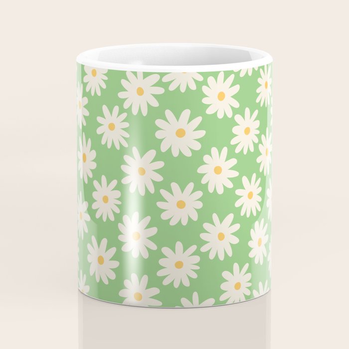 Retro Daisy Flower in Green Coffee Mug Gallery Image 4