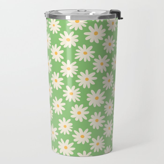 Retro Daisy Flower in Green Travel Mug Gallery Image 2