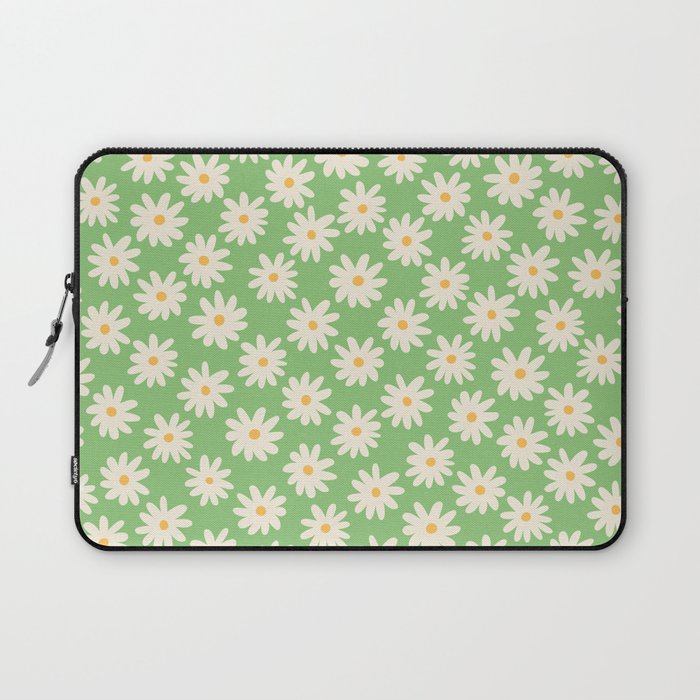 Retro Daisy Flower in Green Laptop Sleeve Gallery Image 1