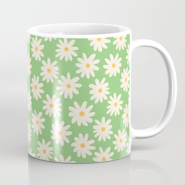 Retro Daisy Flower in Green Coffee Mug Gallery Image 1