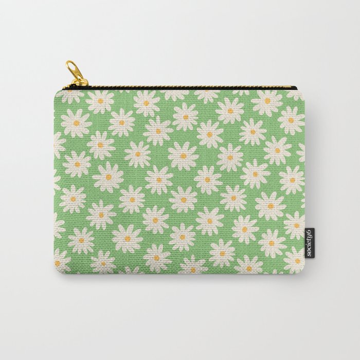 Retro Daisy Flower in Green Carry All Pouch Gallery Image 1