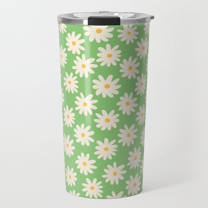 Retro Daisy Flower in Green Travel Mug Gallery Image 1