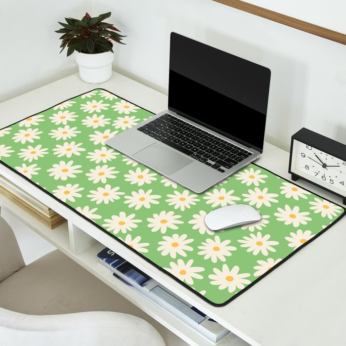 Retro Daisy Flower in Green Desk Mat Gallery Image 2