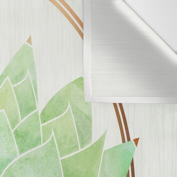Watercolor Succulent Plant with Metallic Gold Wall Tapestry Gallery Image 3