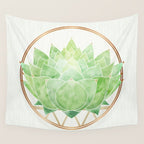 Watercolor Succulent Plant with Metallic Gold Wall Tapestry Gallery Image 4