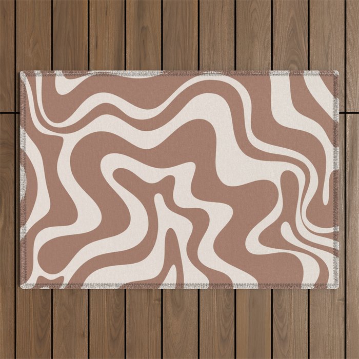 Retro Liquid Swirl Abstract Inspired by PANTONE 17 1230 Color of the Year Mocha Mousse Outdoor Rug Gallery Image 1