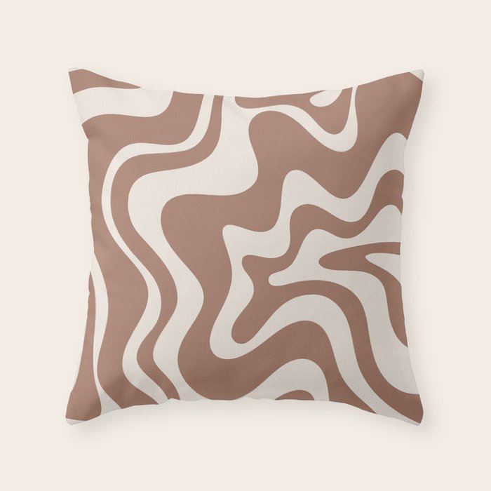 Retro Liquid Swirl Abstract Inspired by PANTONE 17 1230 Color of the Year Mocha Mousse Throw Pillow Gallery Image 1