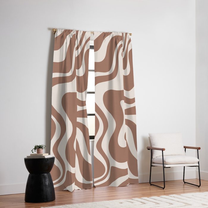 Retro Liquid Swirl Abstract Inspired by PANTONE 17 1230 Color of the Year Mocha Mousse Window Curtain Gallery Image 2