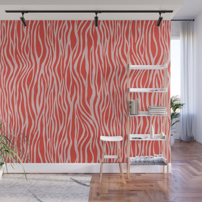 Dopamine Zebra Stripe Animal Print In Red Wall Mural Gallery Image 1