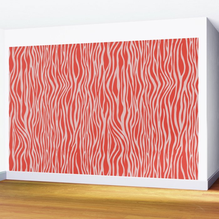Dopamine Zebra Stripe Animal Print In Red Wall Mural Gallery Image 2