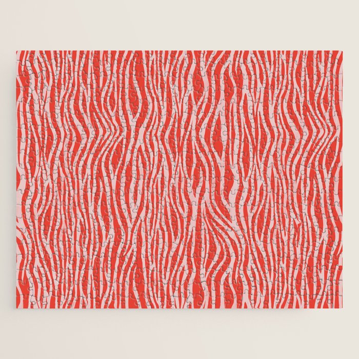 Dopamine Zebra Stripe Animal Print In Red Jigsaw Puzzle Gallery Image 1