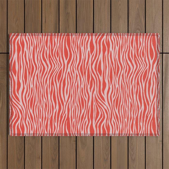 Dopamine Zebra Stripe Animal Print In Red Outdoor Rug Gallery Image 1