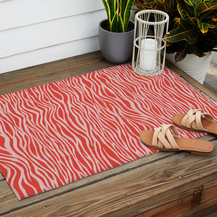 Dopamine Zebra Stripe Animal Print In Red Outdoor Rug Gallery Image 2