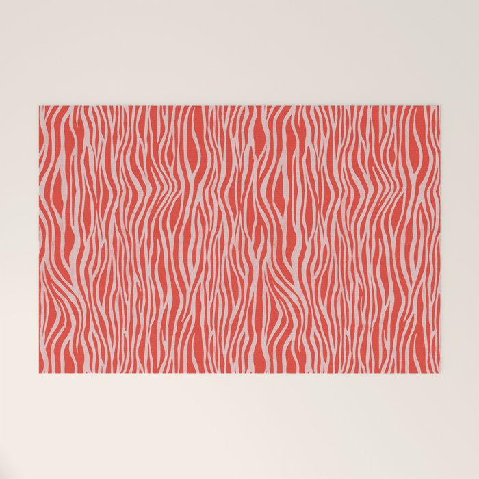 Dopamine Zebra Stripe Animal Print In Red Welcome Mat Gallery Image 1