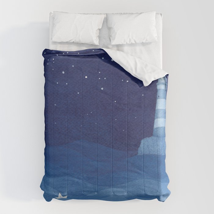 Lighthouse & the paper boat, blue ocean Comforter Gallery Image 6