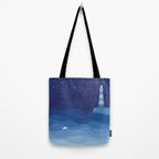Lighthouse & the paper boat, blue ocean Tote Bag Gallery Image 2