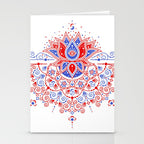 Sacred Lotus Mandala - Red & Blue Palette Stationery Card Gallery Image 2
