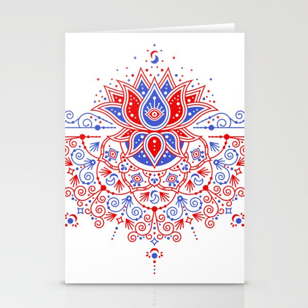 Sacred Lotus Mandala - Red & Blue Palette Stationery Card Gallery Image 2