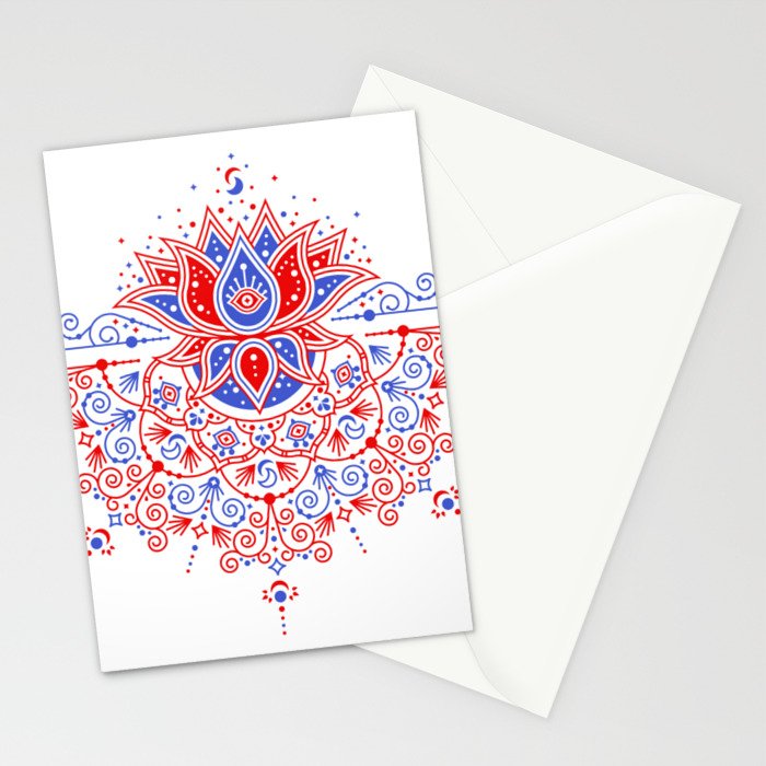 Sacred Lotus Mandala - Red & Blue Palette Stationery Card Gallery Image 2