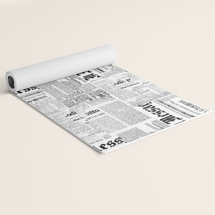 Black And White Collage Of Grunge Newspaper Fragments Yoga Mat Gallery Image 2