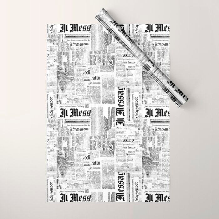 Black And White Collage Of Grunge Newspaper Fragments Wrapping Paper Gallery Image 1