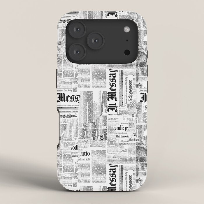 Black And White Collage Of Grunge Newspaper Fragments iPhone Case Gallery Image 3
