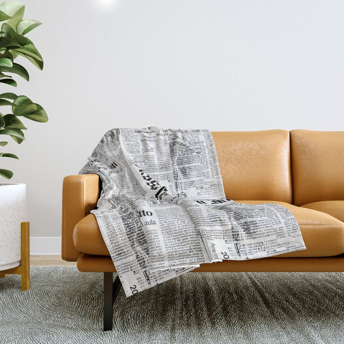 Black And White Collage Of Grunge Newspaper Fragments Throw Blanket Gallery Image 1
