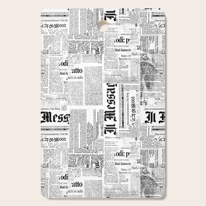Black And White Collage Of Grunge Newspaper Fragments Cutting Board Gallery Image 1