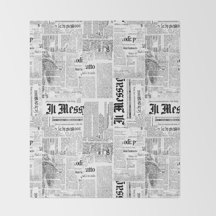 Black And White Collage Of Grunge Newspaper Fragments Throw Blanket Gallery Image 2
