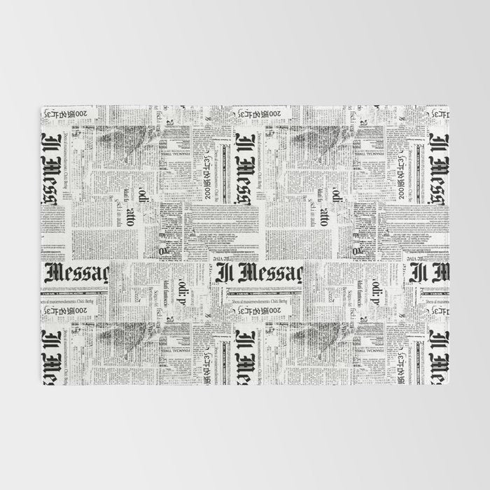 Black And White Collage Of Grunge Newspaper Fragments Rug Gallery Image 2