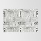 Black And White Collage Of Grunge Newspaper Fragments Rug Gallery Image 2