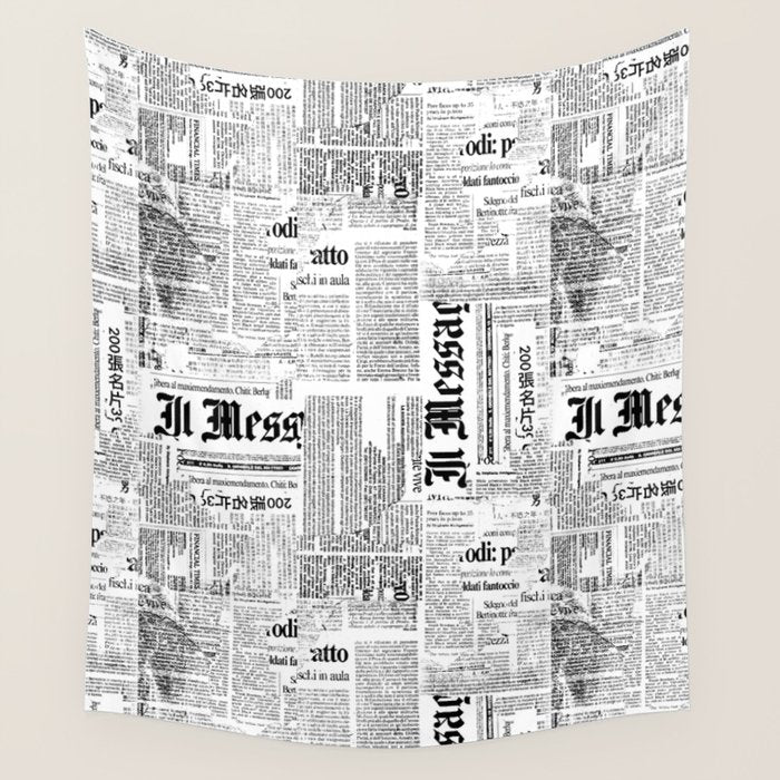 Black And White Collage Of Grunge Newspaper Fragments Wall Tapestry Gallery Image 4