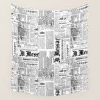 Black And White Collage Of Grunge Newspaper Fragments Wall Tapestry Gallery Image 4
