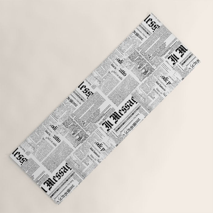 Black And White Collage Of Grunge Newspaper Fragments Yoga Mat