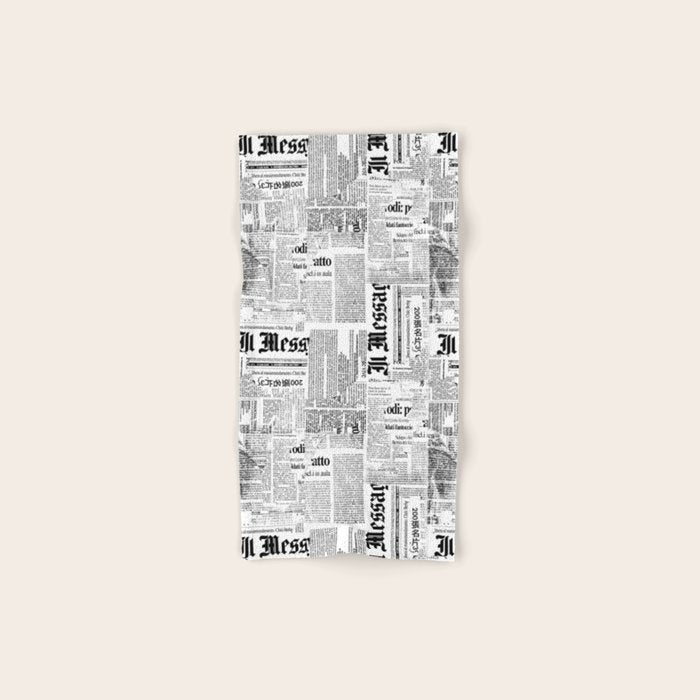 Black And White Collage Of Grunge Newspaper Fragments Bath Towel