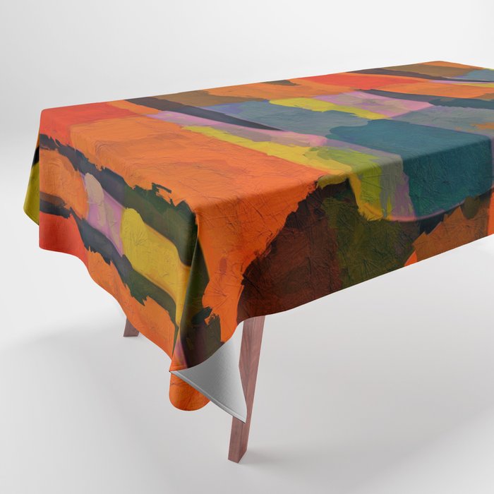 Promises Kept Abstract  Art - red teal orange mahogany olive slate gray Tablecloth Gallery Image 1