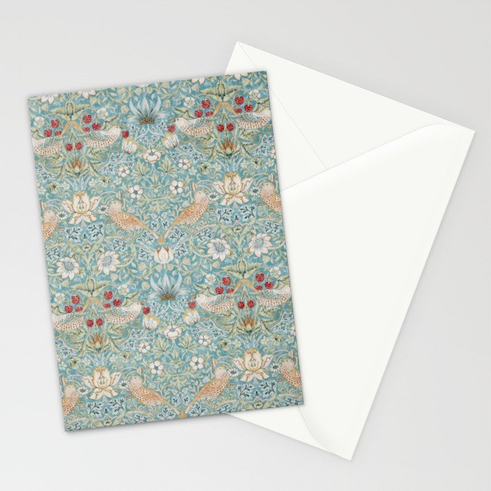 William Morris Strawberry Thief Aqua Blue Turquoise Stationery Card Gallery Image 2