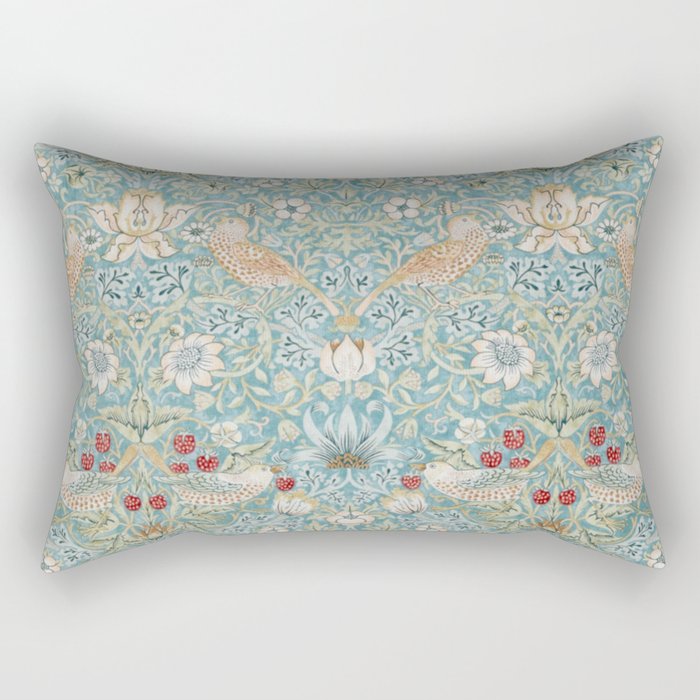 William Morris Strawberry Thief Aqua Blue Turquoise Rectangular Pillow Gallery Image 1