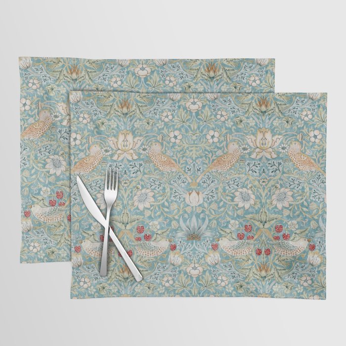 William Morris Strawberry Thief Aqua Blue Turquoise Placemat Gallery Image 1