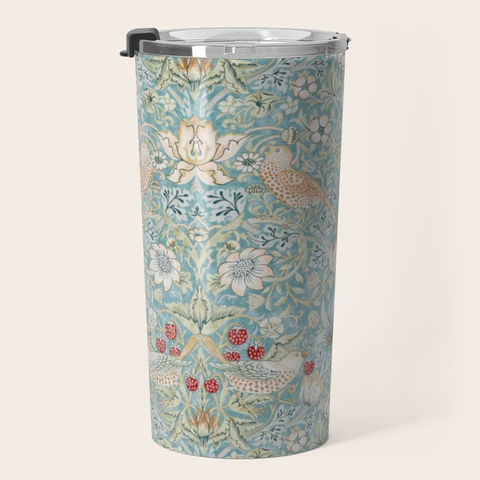 William Morris Strawberry Thief Aqua Blue Turquoise Travel Mug Gallery Image 3